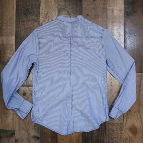 Meadow Rue Anthropologie Blue White Striped Button Up Shirt Floral Cuff Size 2 - Picture 6 of 6